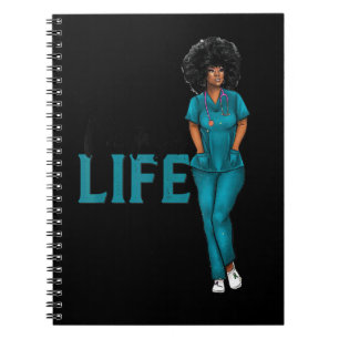 Dark Blue Scrubs Nurse Life Nursing Black Woman Notebook