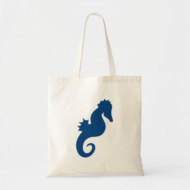 Dark Blue Seahorse Silhouette Tote Bag (Front)