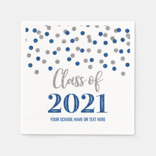 Dark Blue Silver Confetti Class of 2021 Graduation Napkin