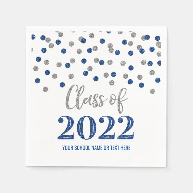 Dark Blue Silver Confetti Class of 2022 Napkin (Front)