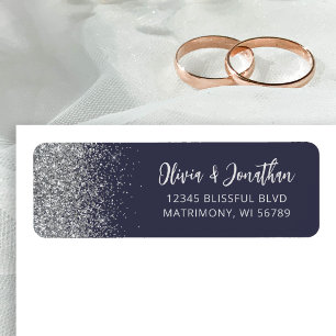 Dark Blue Silver Glitter Wedding Address