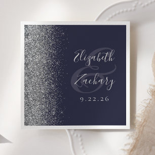 Dark Blue Silver Glitter Wedding Napkin