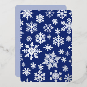 Dark Blue Silver Snowflake Foil Holiday Card