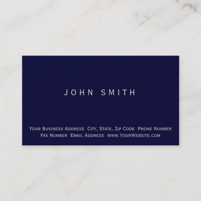 Dark Blue Simple Plain Business Card (Front)