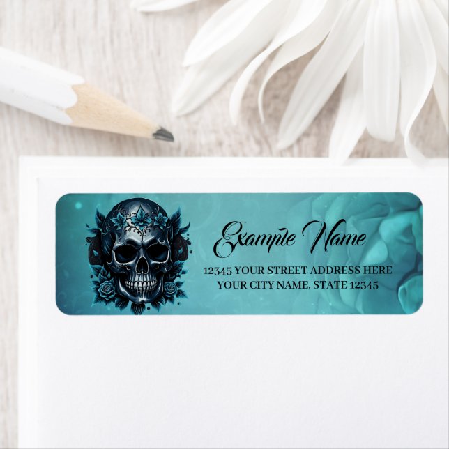 Dark blue skull with roses (Insitu)