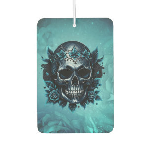 Dark blue skull with roses. car air freshener