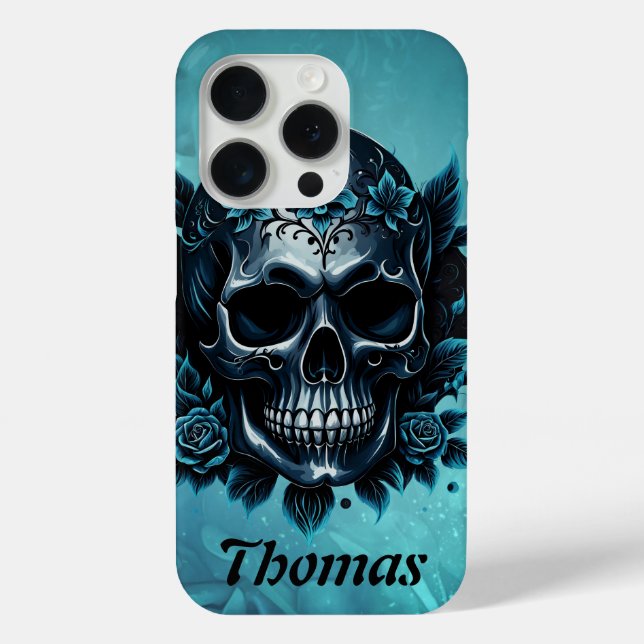 Dark blue skull with roses. Case-Mate iPhone case (Back)