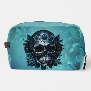 Dark blue skull with roses. dopp kit