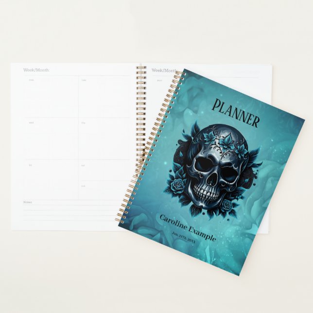 Dark blue skull with roses.  planner (Display)