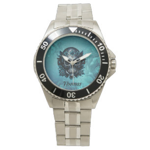 Dark blue skull with roses. watch