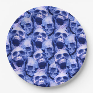 Dark Blue Skulls Paper Plate