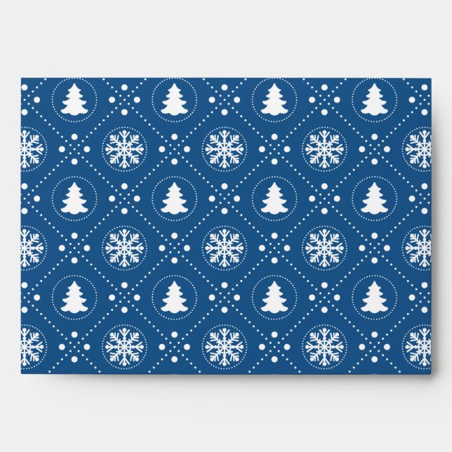Dark Blue Snowflakes Christmas Trees Pattern Envelope (Front)