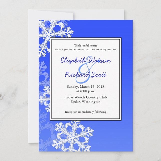Dark blue Snowflakes Christmas wedding invitation (Front)
