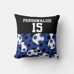 Dark Blue Soccer Ball Collage DIY Name & Number Cushion