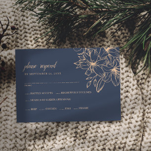 Dark Blue Soft Wedding Menu Choice RSVP Card
