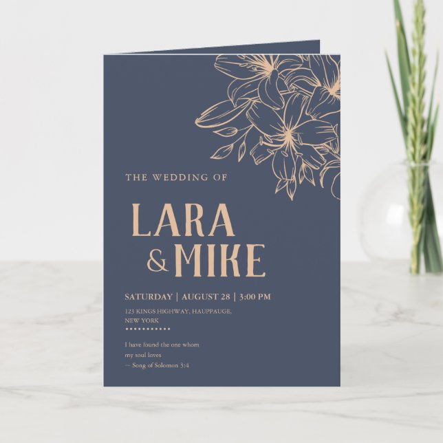 Dark Blue Soft Wedding Programme (Front)