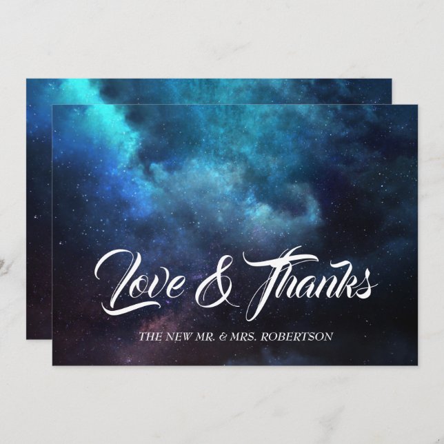 Dark Blue Space Cosmic Nebula Thank You Card (Front/Back)