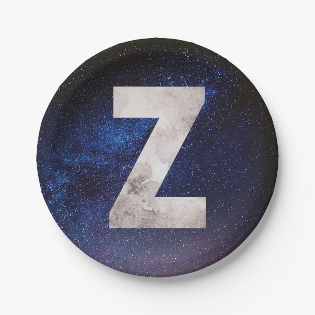 Dark Blue Space Galaxy Letter Z Paper Plate (Front)