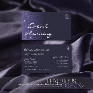 Dark Blue Sparkling Glitter Stars with Monogram Business Card