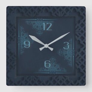 Dark blue square wall clock