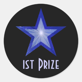 Dark Blue Star '1st Prize' round sticker black