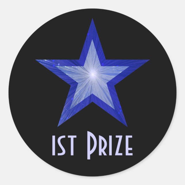Dark Blue Star '1st Prize' round sticker black (Front)