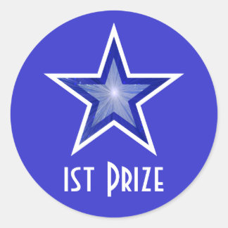 Dark Blue Star '1st Prize' round sticker blue