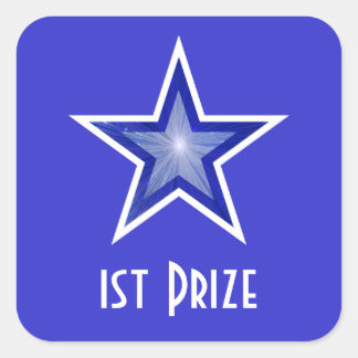 Dark Blue Star '1st Prize' square sticker blue