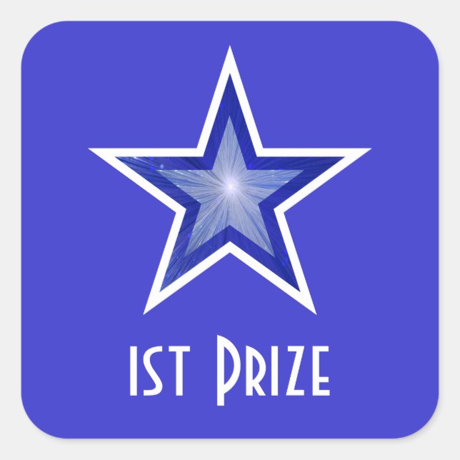 Dark Blue Star '1st Prize' square sticker blue (Front)