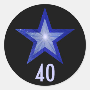 Dark Blue Star "40" age round sticker black