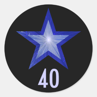 Dark Blue Star "40" age round sticker black