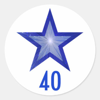 Dark Blue Star "40" age round sticker white