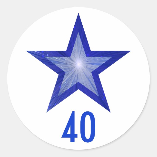 Dark Blue Star "40" age round sticker white (Front)