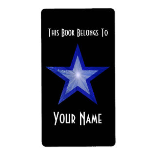 Dark Blue Star bookplate label large black