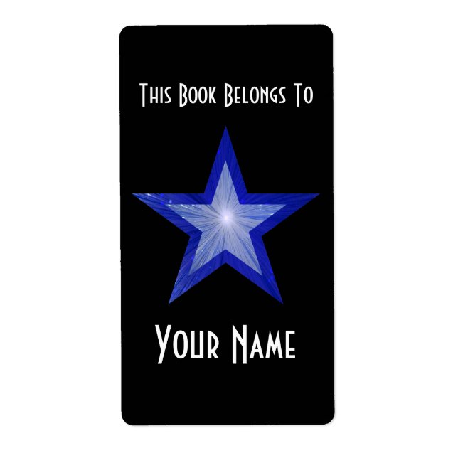 Dark Blue Star bookplate label large black (Front)
