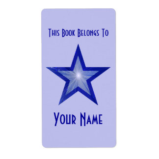 Dark Blue Star bookplate label large pale blue