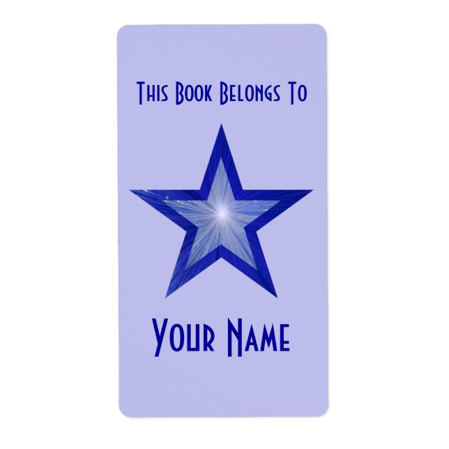 Dark Blue Star bookplate label large pale blue (Front)
