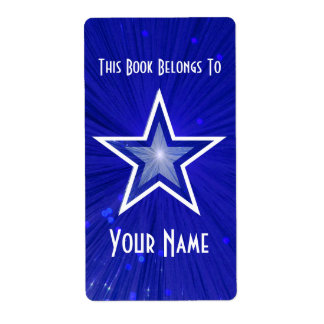 Dark Blue Star bookplate label large white text