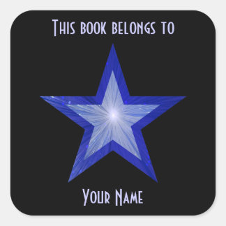 Dark Blue Star bookplate sticker black