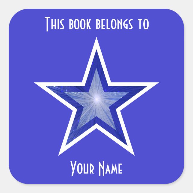 Dark Blue Star bookplate sticker blue (Front)