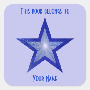 Dark Blue Star bookplate sticker pale blue