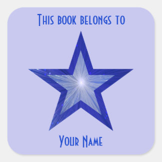 Dark Blue Star bookplate sticker pale blue