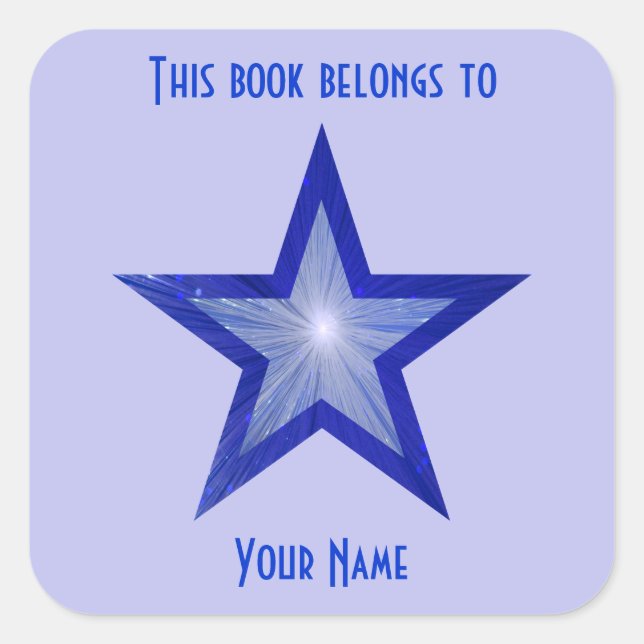 Dark Blue Star bookplate sticker pale blue (Front)