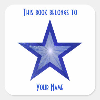 Dark Blue Star bookplate sticker white