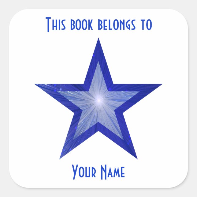 Dark Blue Star bookplate sticker white (Front)