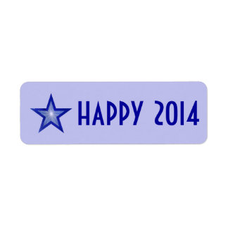 Dark Blue Star 'Happy 2014' label small pale blue