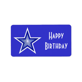 Dark Blue Star 'Happy Birthday' label medium blue