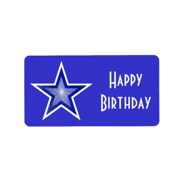 Dark Blue Star 'Happy Birthday' label medium blue (Front)