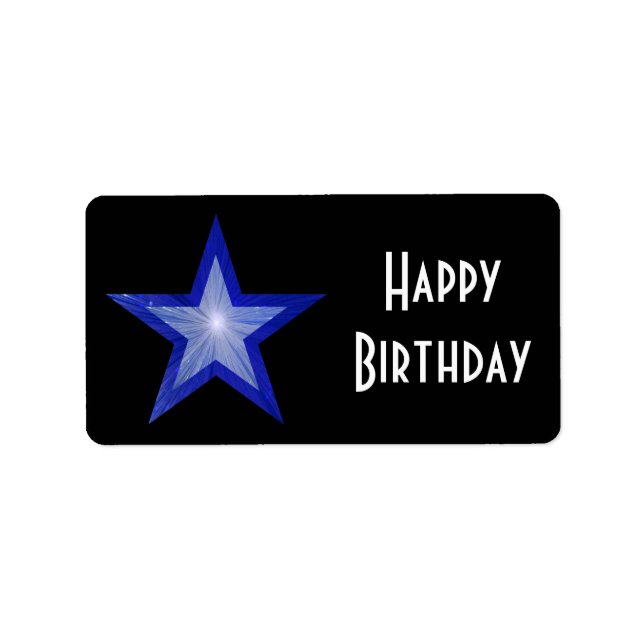 Dark Blue Star 'Happy Birthday' medium black Label (Front)