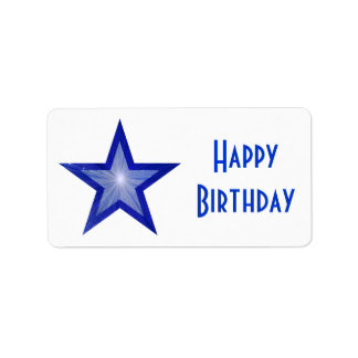 Dark Blue Star 'Happy Birthday' medium white Label